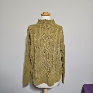 Vtg 90s Gitano Mustard Yellow Cable Knit Sweater M